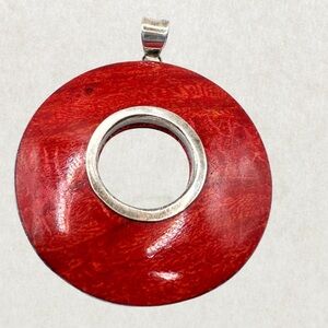 Rare Vintage Large Red Coral Pendant – Signed FNA 925, Native American Artisan